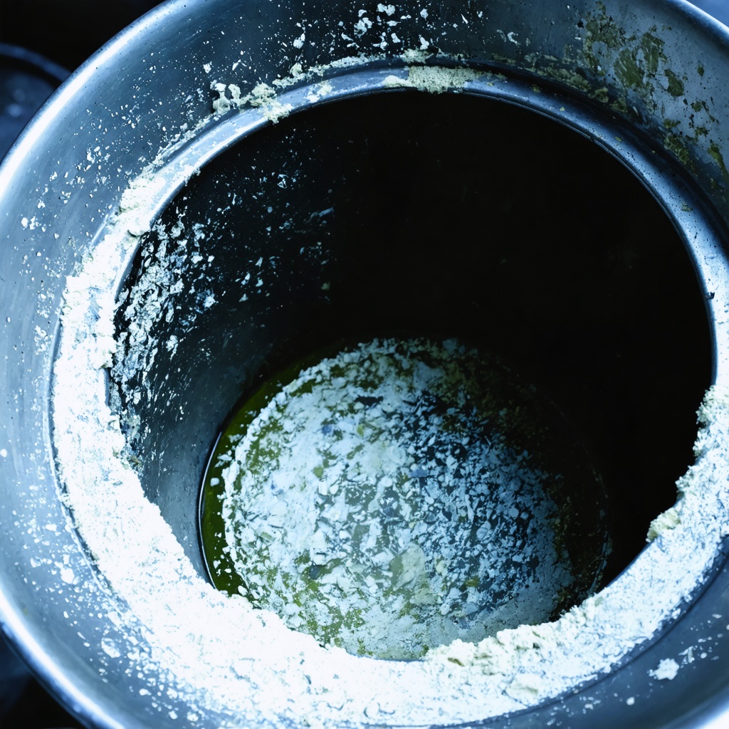 The interior of an electric kettle heavily coated in limescale